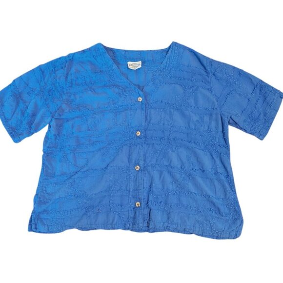 Vintage Cottonseed Textured Wood Button Down Shirt Short Sleeve Boxy Lagenlook - Picture 1 of 7